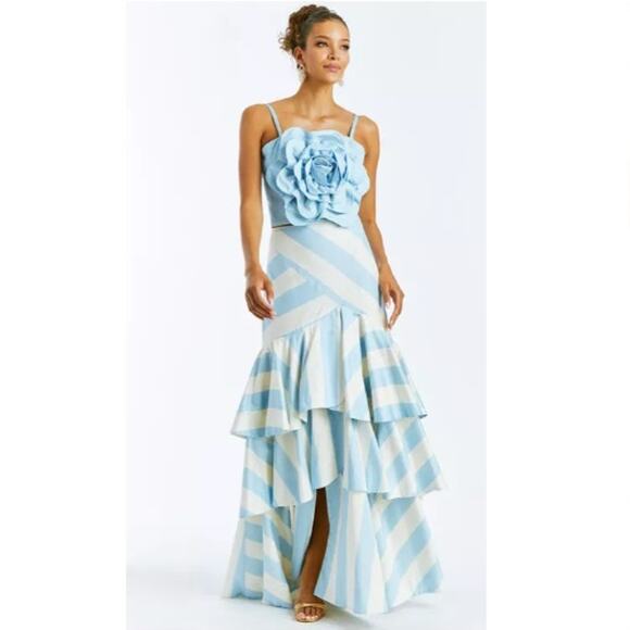 Mestiza New York Dominique Flower Top Tiered Skirt SET 2 Blue Women's Size 10 - Picture 1 of 7